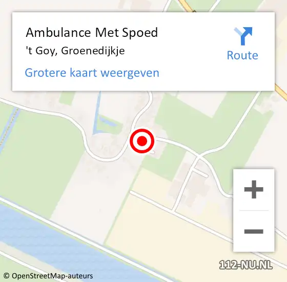 Locatie op kaart van de 112 melding: Ambulance Met Spoed Naar 't Goy, Groenedijkje op 3 september 2014 14:59