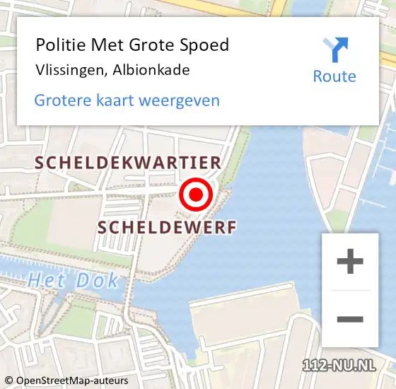 Locatie op kaart van de 112 melding: Politie Met Grote Spoed Naar Vlissingen, Albionkade op 1 augustus 2023 12:52