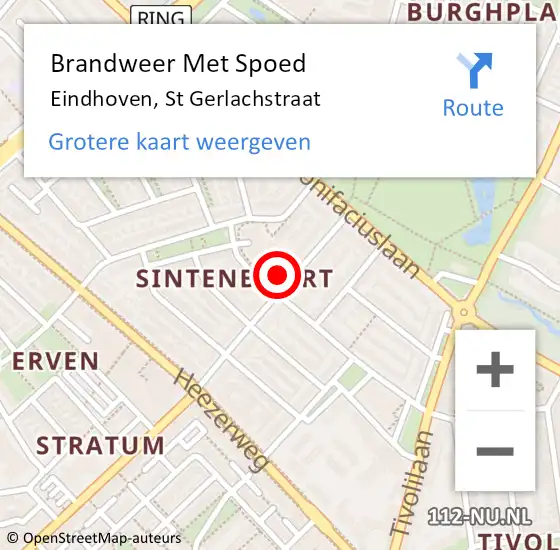 Locatie op kaart van de 112 melding: Brandweer Met Spoed Naar Eindhoven, St Gerlachstraat op 1 augustus 2023 13:14