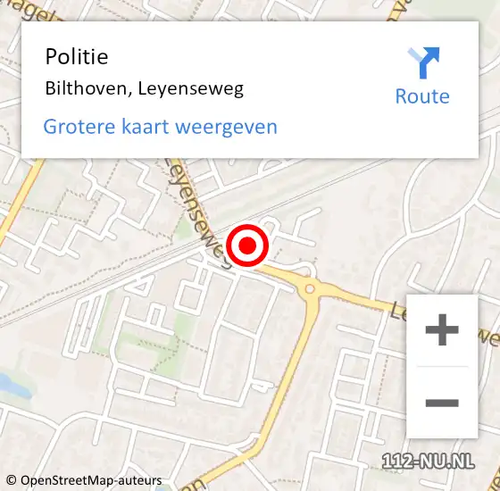 Locatie op kaart van de 112 melding: Politie Bilthoven, Leyenseweg op 1 augustus 2023 13:24