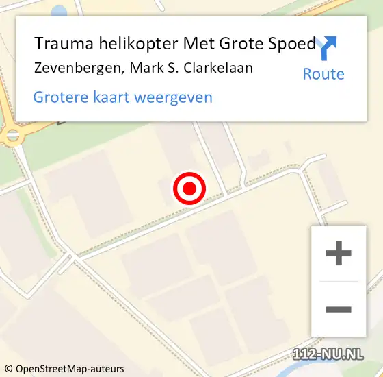 Locatie op kaart van de 112 melding: Trauma helikopter Met Grote Spoed Naar Zevenbergen, Mark S. Clarkelaan op 1 augustus 2023 13:31