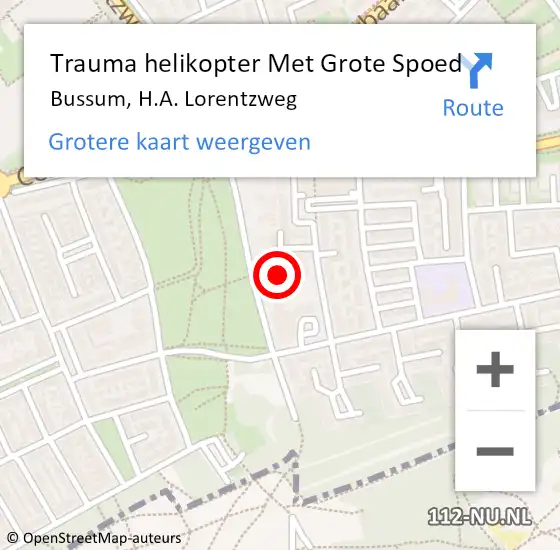 Locatie op kaart van de 112 melding: Trauma helikopter Met Grote Spoed Naar Bussum, H.A. Lorentzweg op 1 augustus 2023 13:44