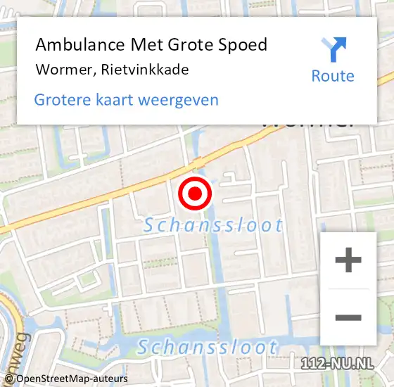 Locatie op kaart van de 112 melding: Ambulance Met Grote Spoed Naar Wormer, Rietvinkkade op 1 augustus 2023 14:13
