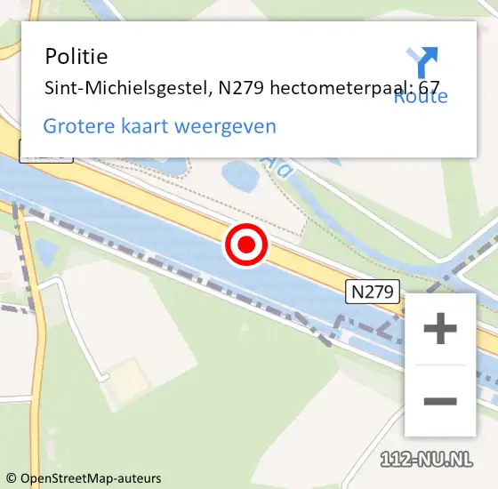 Locatie op kaart van de 112 melding: Politie Sint-Michielsgestel, N279 hectometerpaal: 67 op 1 augustus 2023 14:24