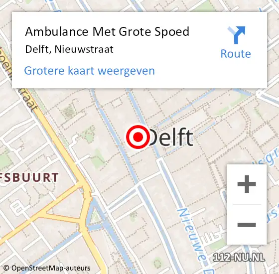 Locatie op kaart van de 112 melding: Ambulance Met Grote Spoed Naar Delft, Nieuwstraat op 1 augustus 2023 14:44