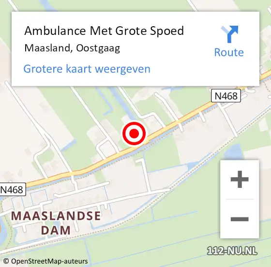 Locatie op kaart van de 112 melding: Ambulance Met Grote Spoed Naar Maasland, Oostgaag op 1 augustus 2023 14:46