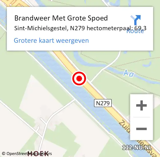 Locatie op kaart van de 112 melding: Brandweer Met Grote Spoed Naar Sint-Michielsgestel, N279 hectometerpaal: 69,3 op 1 augustus 2023 15:10