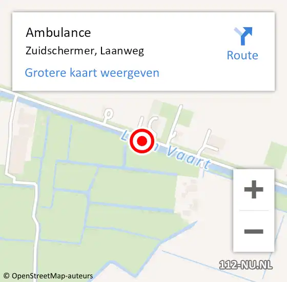 Locatie op kaart van de 112 melding: Ambulance Zuidschermer, Laanweg op 1 augustus 2023 15:11