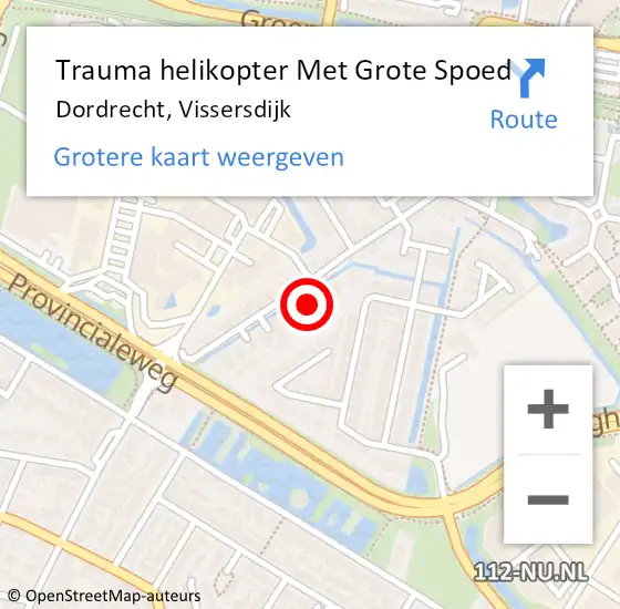 Locatie op kaart van de 112 melding: Trauma helikopter Met Grote Spoed Naar Dordrecht, Vissersdijk op 1 augustus 2023 15:26