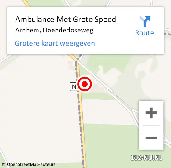 Locatie op kaart van de 112 melding: Ambulance Met Grote Spoed Naar Arnhem, Hoenderloseweg op 3 september 2014 15:15