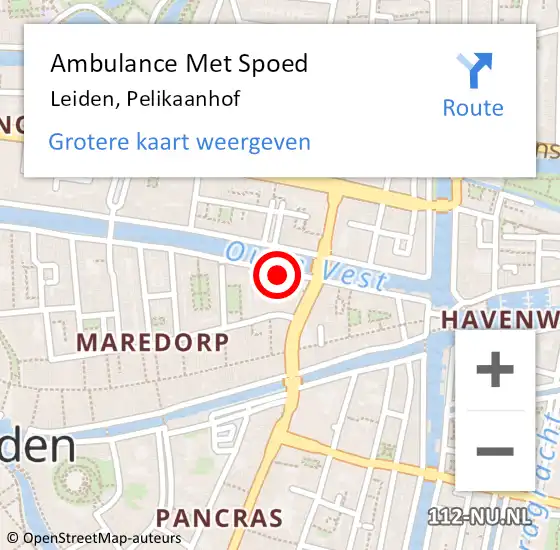 Locatie op kaart van de 112 melding: Ambulance Met Spoed Naar Leiden, Pelikaanhof op 1 augustus 2023 16:21