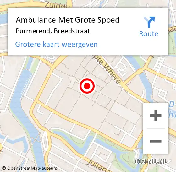 Locatie op kaart van de 112 melding: Ambulance Met Grote Spoed Naar Purmerend, Breedstraat op 1 augustus 2023 16:22