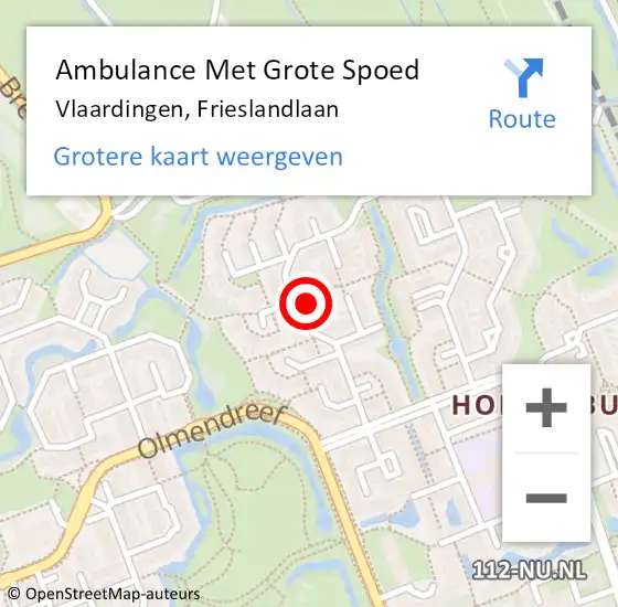 Locatie op kaart van de 112 melding: Ambulance Met Grote Spoed Naar Vlaardingen, Frieslandlaan op 1 augustus 2023 16:59