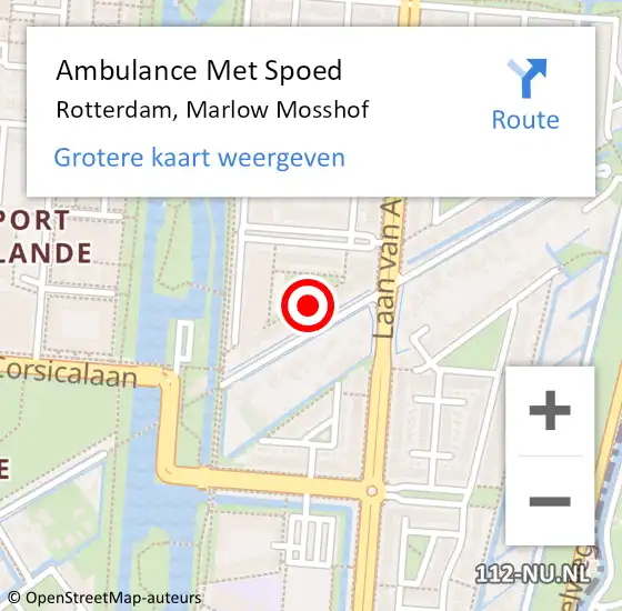 Locatie op kaart van de 112 melding: Ambulance Met Spoed Naar Rotterdam, Marlow Mosshof op 1 augustus 2023 17:39