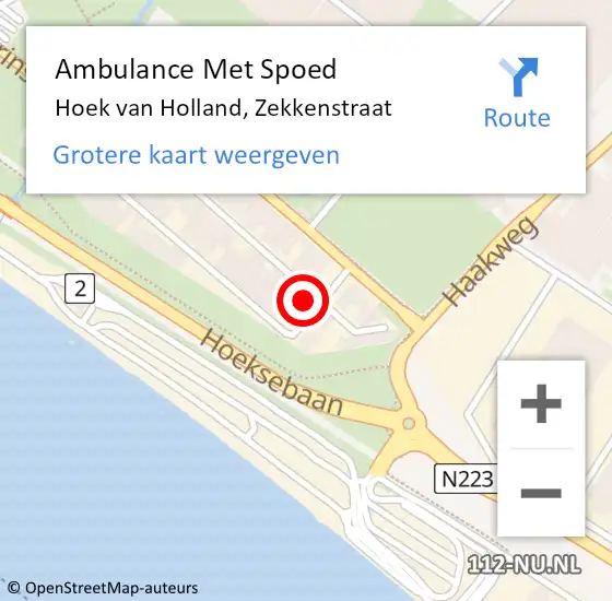 Locatie op kaart van de 112 melding: Ambulance Met Spoed Naar Hoek van Holland, Zekkenstraat op 1 augustus 2023 17:47