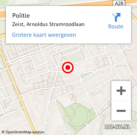 Locatie op kaart van de 112 melding: Politie Zeist, Arnoldus Stramroodlaan op 1 augustus 2023 17:56