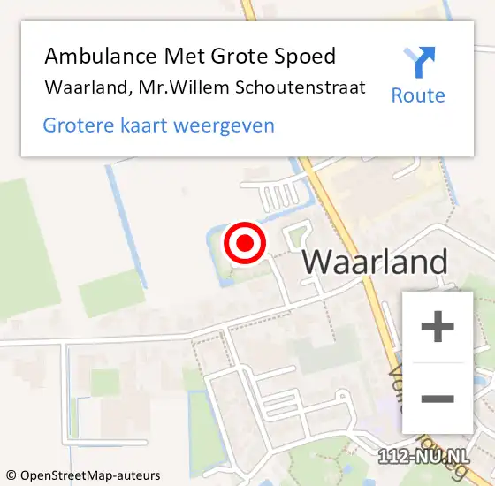 Locatie op kaart van de 112 melding: Ambulance Met Grote Spoed Naar Waarland, Mr.Willem Schoutenstraat op 1 augustus 2023 18:12