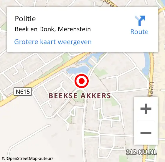 Locatie op kaart van de 112 melding: Politie Beek en Donk, Merenstein op 1 augustus 2023 18:17