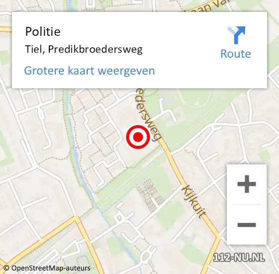 Locatie op kaart van de 112 melding: Politie Tiel, Predikbroedersweg op 1 augustus 2023 19:10