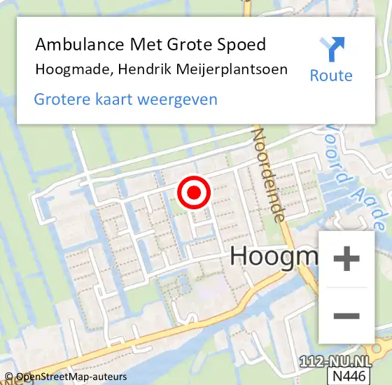 Locatie op kaart van de 112 melding: Ambulance Met Grote Spoed Naar Hoogmade, Hendrik Meijerplantsoen op 3 september 2014 15:37