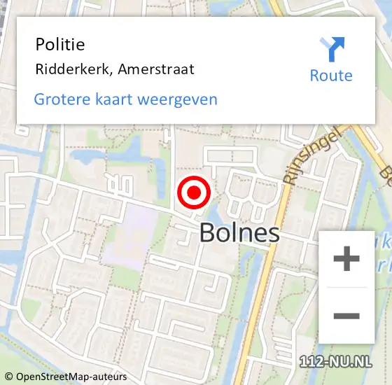 Locatie op kaart van de 112 melding: Politie Ridderkerk, Amerstraat op 1 augustus 2023 19:54
