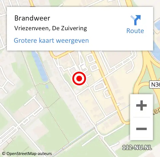 Locatie op kaart van de 112 melding: Brandweer Vriezenveen, De Zuivering op 1 augustus 2023 20:08