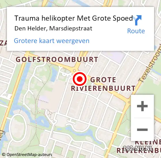 Locatie op kaart van de 112 melding: Trauma helikopter Met Grote Spoed Naar Den Helder, Marsdiepstraat op 1 augustus 2023 20:20