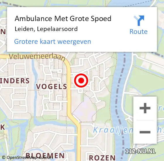 Locatie op kaart van de 112 melding: Ambulance Met Grote Spoed Naar Leiden, Lepelaarsoord op 1 augustus 2023 20:41