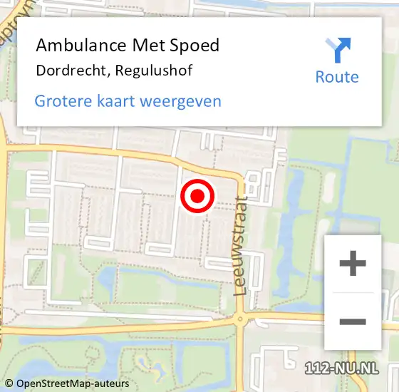 Locatie op kaart van de 112 melding: Ambulance Met Spoed Naar Dordrecht, Regulushof op 1 augustus 2023 21:18