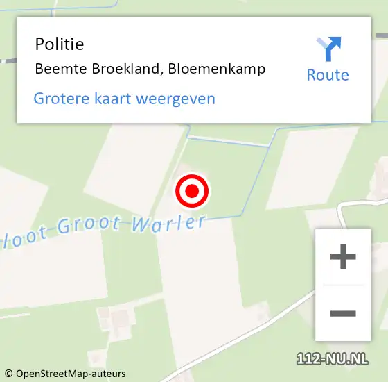 Locatie op kaart van de 112 melding: Politie Beemte Broekland, Bloemenkamp op 1 augustus 2023 21:53