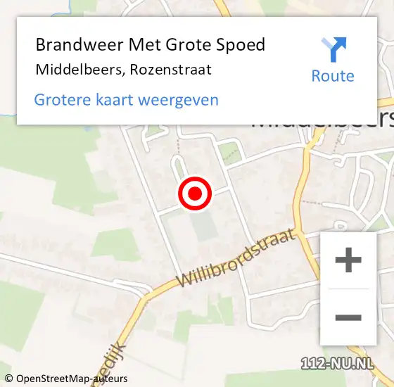 Locatie op kaart van de 112 melding: Brandweer Met Grote Spoed Naar Middelbeers, Rozenstraat op 1 augustus 2023 22:09