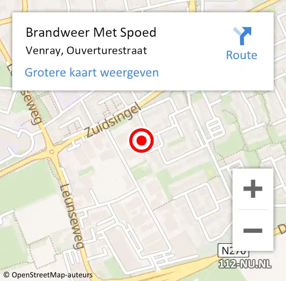 Locatie op kaart van de 112 melding: Brandweer Met Spoed Naar Venray, Ouverturestraat op 1 augustus 2023 23:58