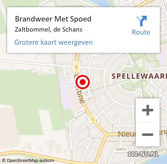 Locatie op kaart van de 112 melding: Brandweer Met Spoed Naar Zaltbommel, de Schans op 1 augustus 2023 23:59