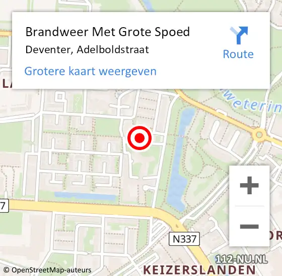 Locatie op kaart van de 112 melding: Brandweer Met Grote Spoed Naar Deventer, Adelboldstraat op 2 augustus 2023 02:01