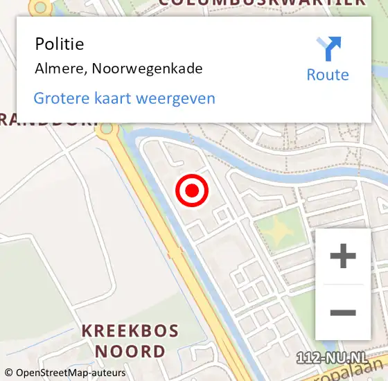 Locatie op kaart van de 112 melding: Politie Almere, Noorwegenkade op 2 augustus 2023 03:12