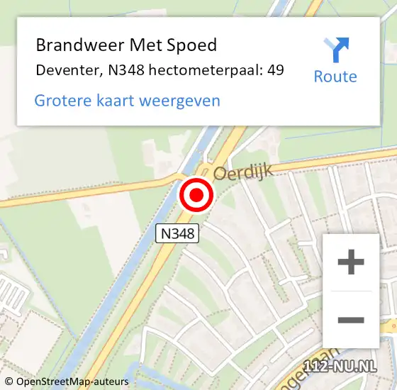 Locatie op kaart van de 112 melding: Brandweer Met Spoed Naar Deventer, N348 hectometerpaal: 49 op 2 augustus 2023 03:51