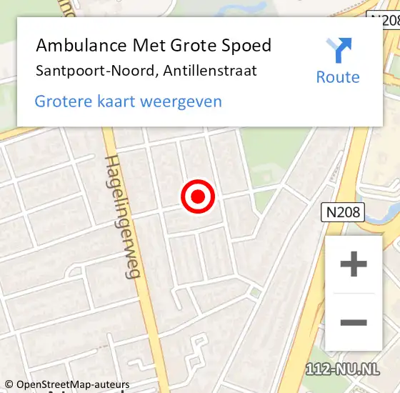 Locatie op kaart van de 112 melding: Ambulance Met Grote Spoed Naar Santpoort-Noord, Antillenstraat op 2 augustus 2023 04:00