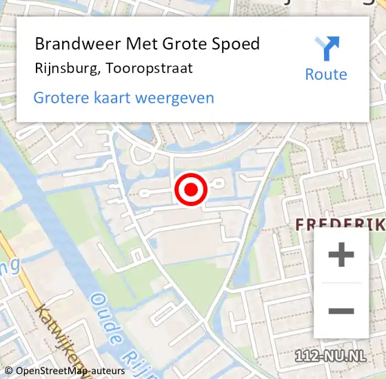 Locatie op kaart van de 112 melding: Brandweer Met Grote Spoed Naar Rijnsburg, Tooropstraat op 2 augustus 2023 04:18