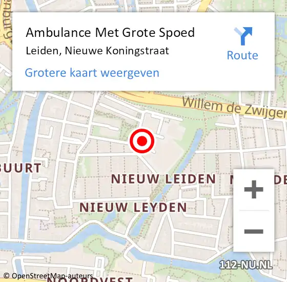 Locatie op kaart van de 112 melding: Ambulance Met Grote Spoed Naar Leiden, Nieuwe Koningstraat op 2 augustus 2023 04:42