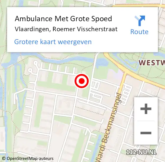 Locatie op kaart van de 112 melding: Ambulance Met Grote Spoed Naar Vlaardingen, Roemer Visscherstraat op 2 augustus 2023 07:01