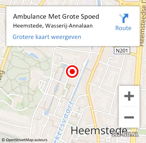 Locatie op kaart van de 112 melding: Ambulance Met Grote Spoed Naar Heemstede, Wasserij-Annalaan op 2 augustus 2023 07:37