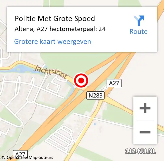 Locatie op kaart van de 112 melding: Politie Met Grote Spoed Naar Altena, A27 hectometerpaal: 24 op 2 augustus 2023 07:49