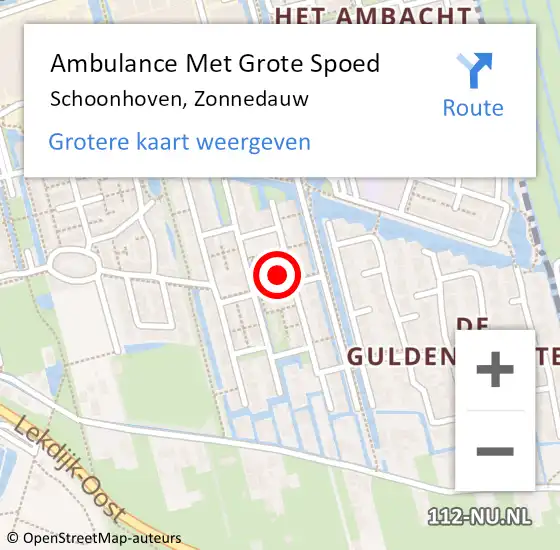 Locatie op kaart van de 112 melding: Ambulance Met Grote Spoed Naar Schoonhoven, Zonnedauw op 2 augustus 2023 08:15