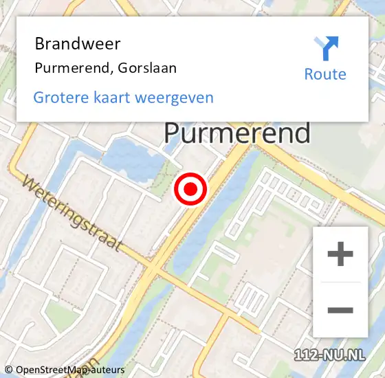 Locatie op kaart van de 112 melding: Brandweer Purmerend, Gorslaan op 2 augustus 2023 08:26