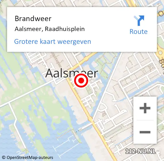 Locatie op kaart van de 112 melding: Brandweer Aalsmeer, Raadhuisplein op 2 augustus 2023 08:50