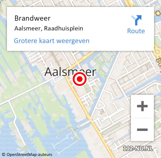 Locatie op kaart van de 112 melding: Brandweer Aalsmeer, Raadhuisplein op 2 augustus 2023 08:59