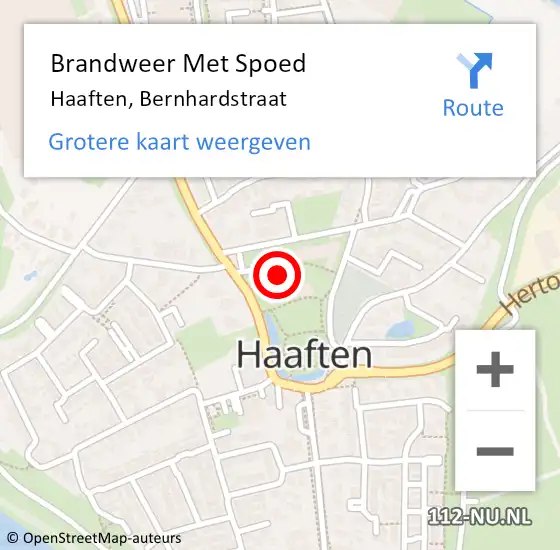 Locatie op kaart van de 112 melding: Brandweer Met Spoed Naar Haaften, Bernhardstraat op 2 augustus 2023 09:44