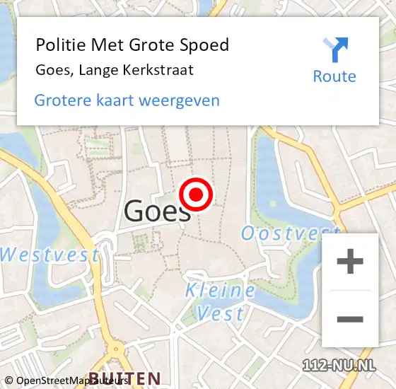 Locatie op kaart van de 112 melding: Politie Met Grote Spoed Naar Goes, Lange Kerkstraat op 2 augustus 2023 09:53