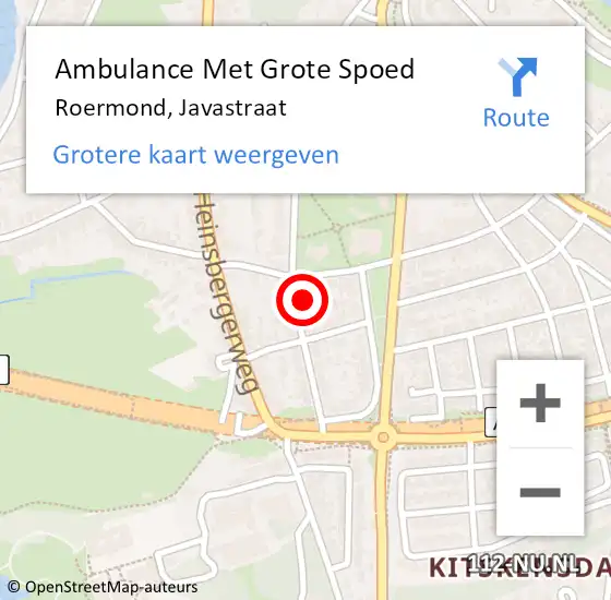 Locatie op kaart van de 112 melding: Ambulance Met Grote Spoed Naar Roermond, Javastraat op 2 augustus 2023 10:06