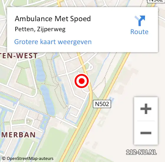 Locatie op kaart van de 112 melding: Ambulance Met Spoed Naar Petten, Zijperweg op 2 augustus 2023 10:20